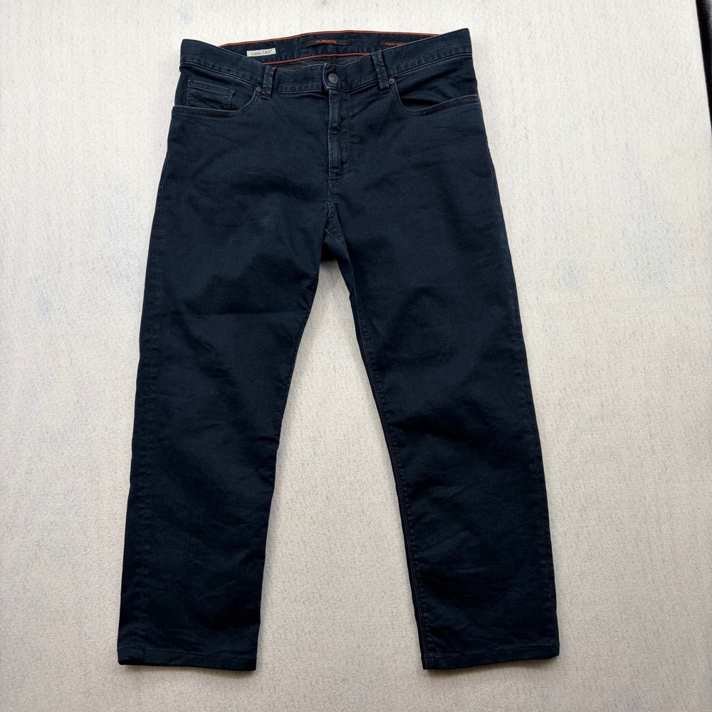 Alberto Pipe Regular Slim Fit Jeans Mens 34x32 Dark Wash Luxury T400 Navy Blue